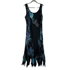 Eva Blue Plus Dress Size 18 Black Blue Tropical Beaded Midi Y2K Whimsygoth Fairy
